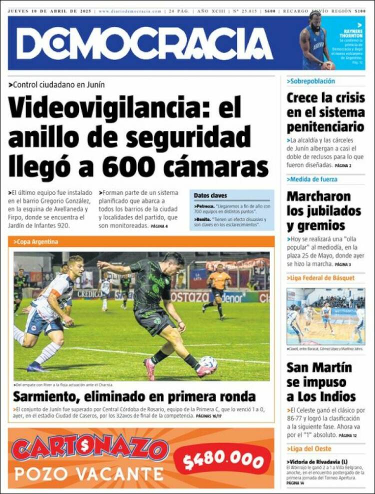 Portada de Diario Democracia (Argentina)
