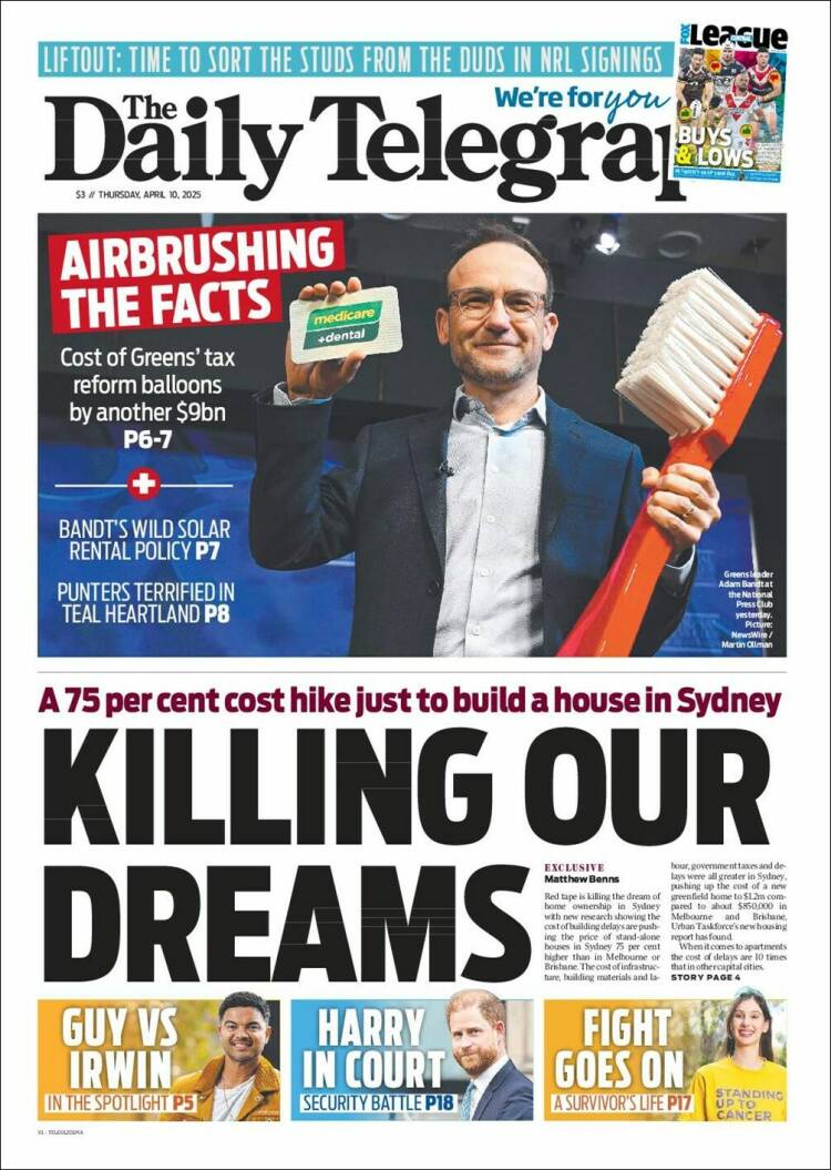 Portada de The Daily Telegraph (Australia)