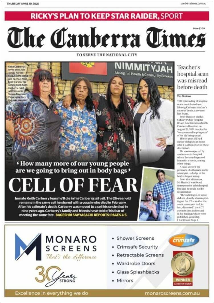 Portada de The Canberra Times (Australia)