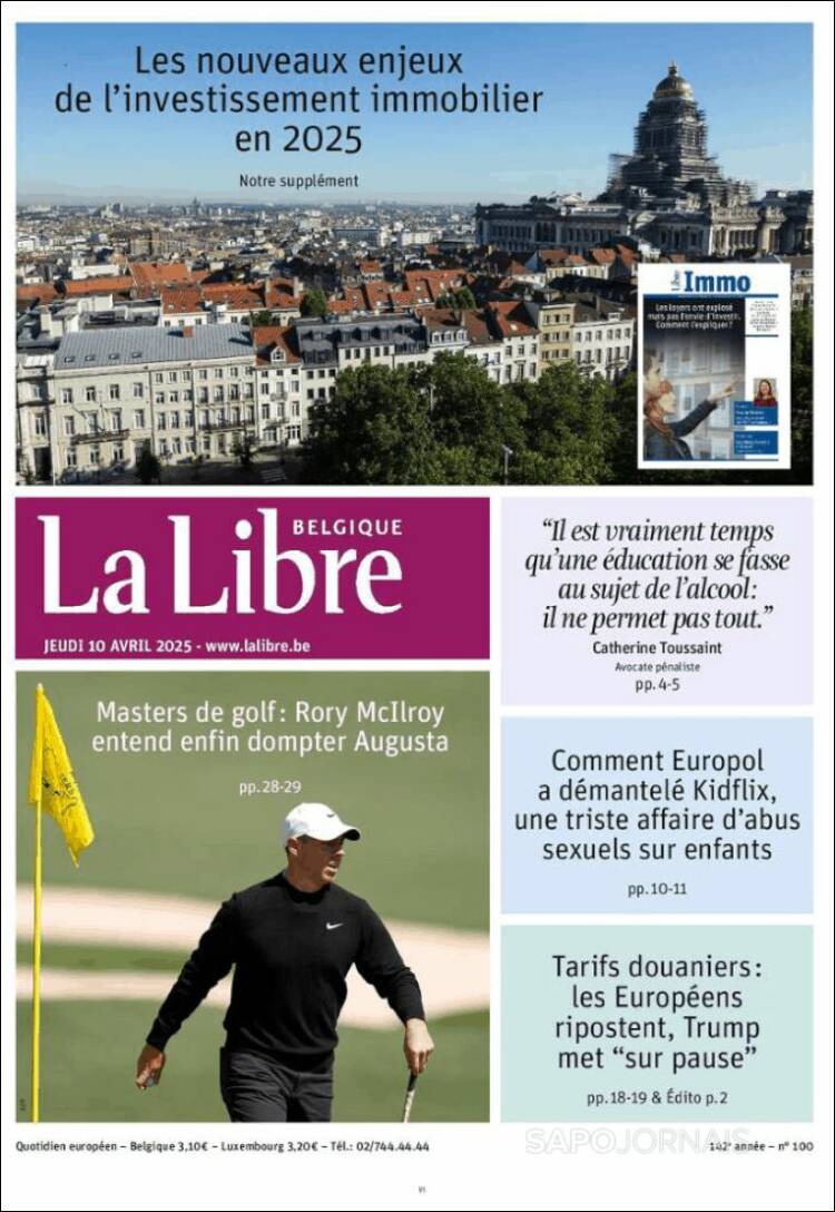 Portada de La Libre.be (B&eacute;lgica)