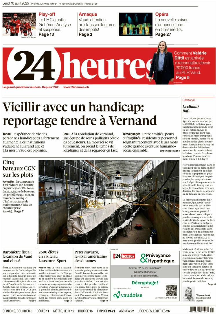 Portada de 24 Heures (Suiza)