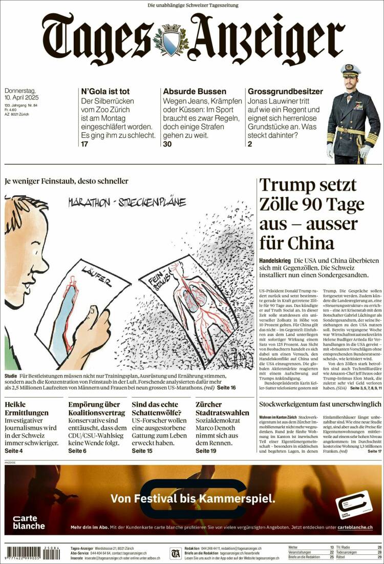 Portada de Tages-Anzeiger (Suiza)