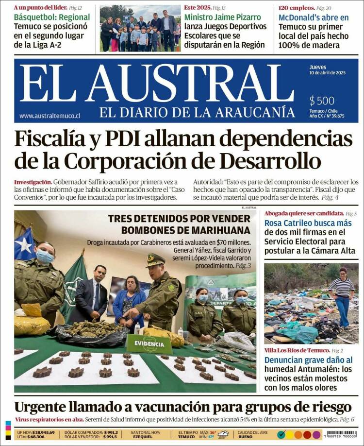 Portada de El Austral de Temuco (Chile)