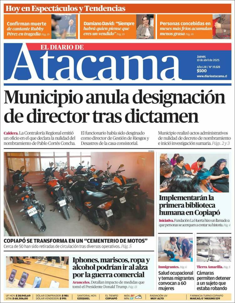 Portada de Diario de Atacama (Chile)