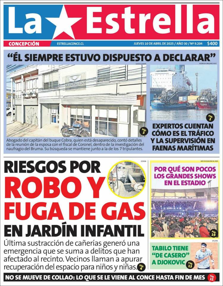 Portada de La Estrella de Concepción (Chile)