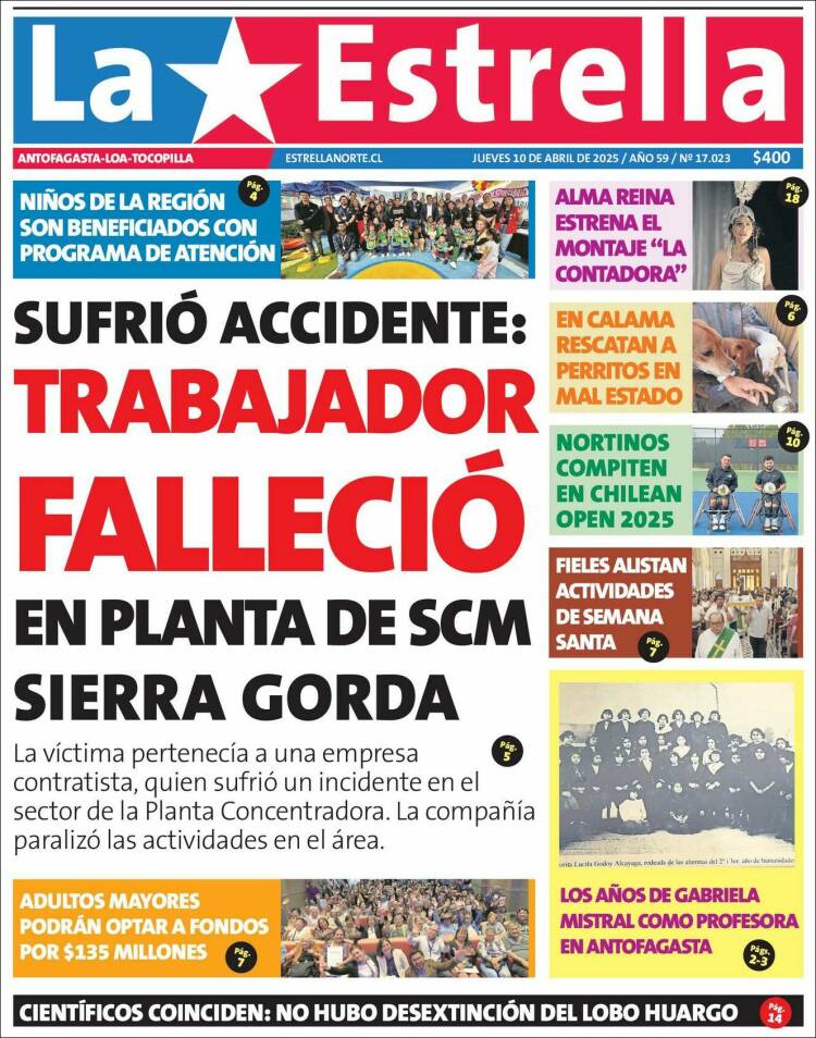Portada de La Estrella de Tocopilla (Chile)