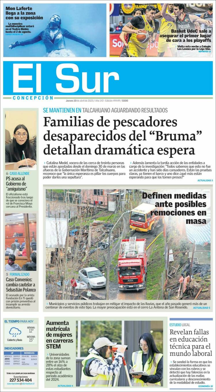 Portada de El Sur (Chile)