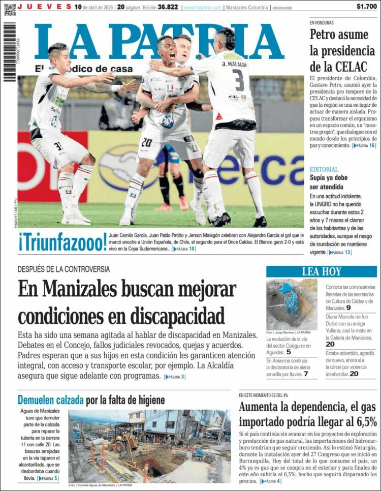 Portada de La Patria (Colombia)