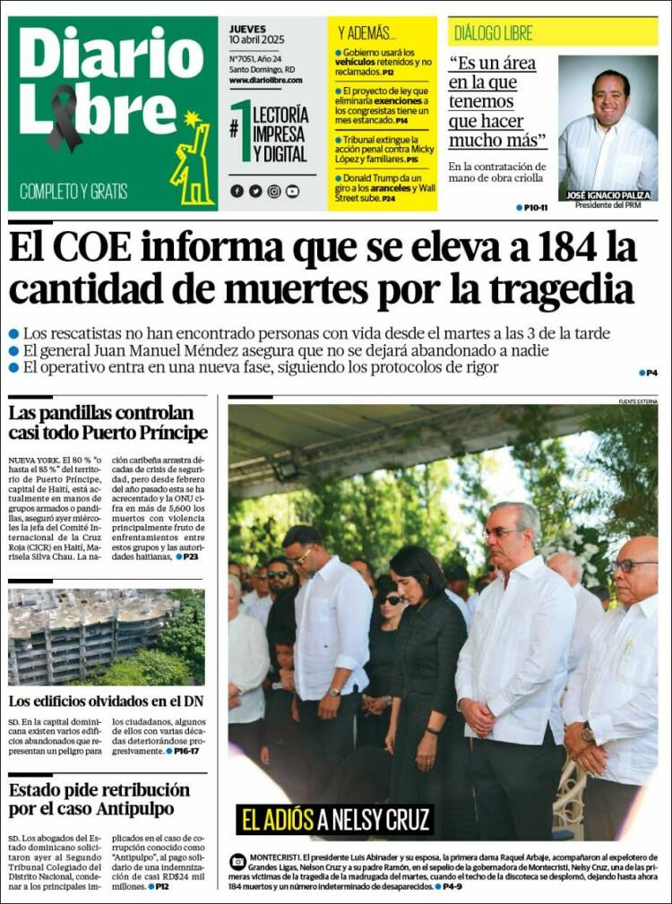 Portada de Diario Libre (R. Dominicana)