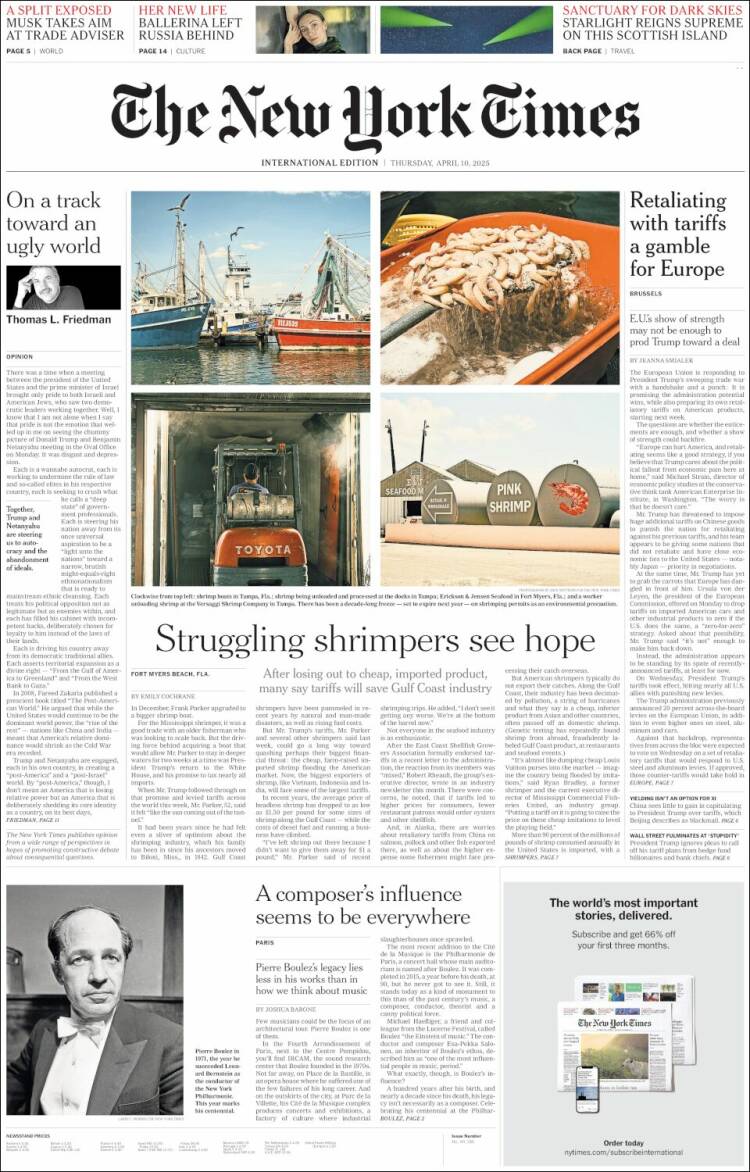 Portada de International New York Times (Europa)