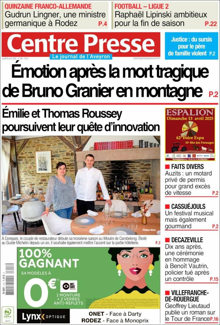 Portada de Centre Presse (Francia)