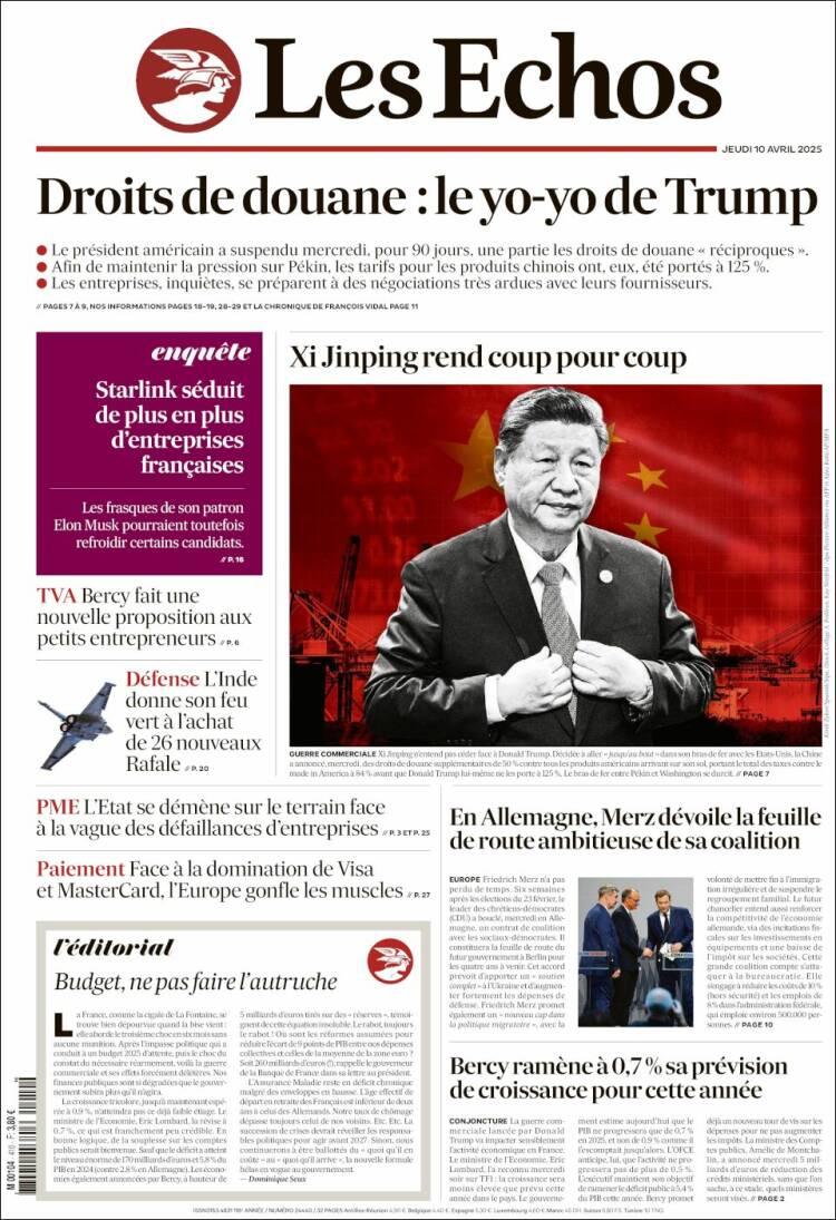 Portada de Les Echos (Francia)