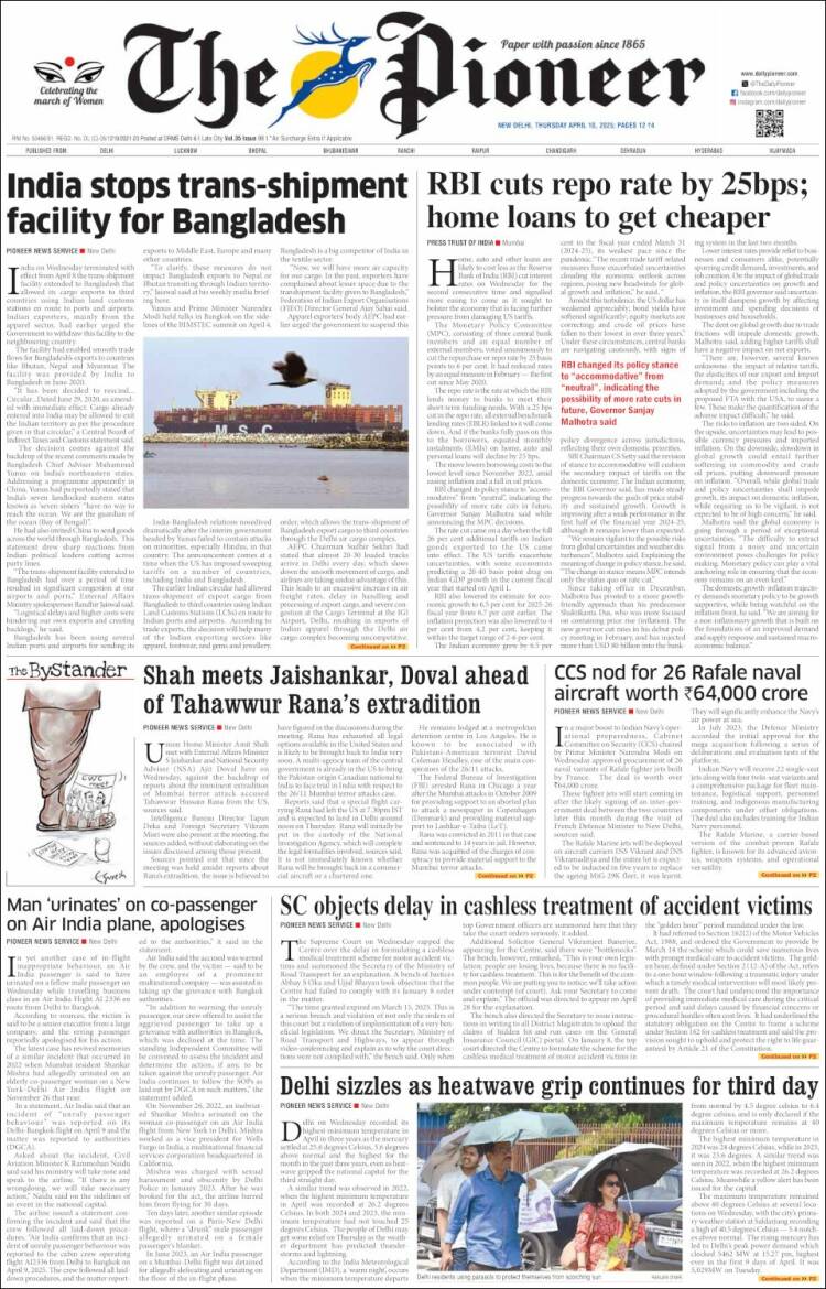 Portada de The Pioneer (India)