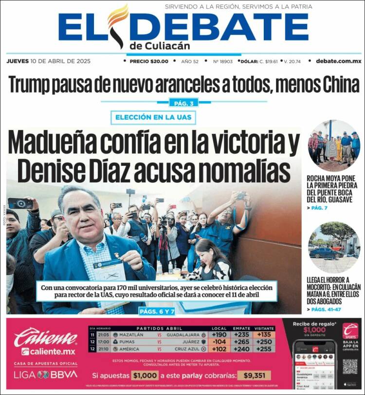 Portada de El Debate de Culiacán (México)