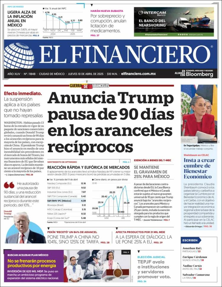 Portada de El Financiero (México)