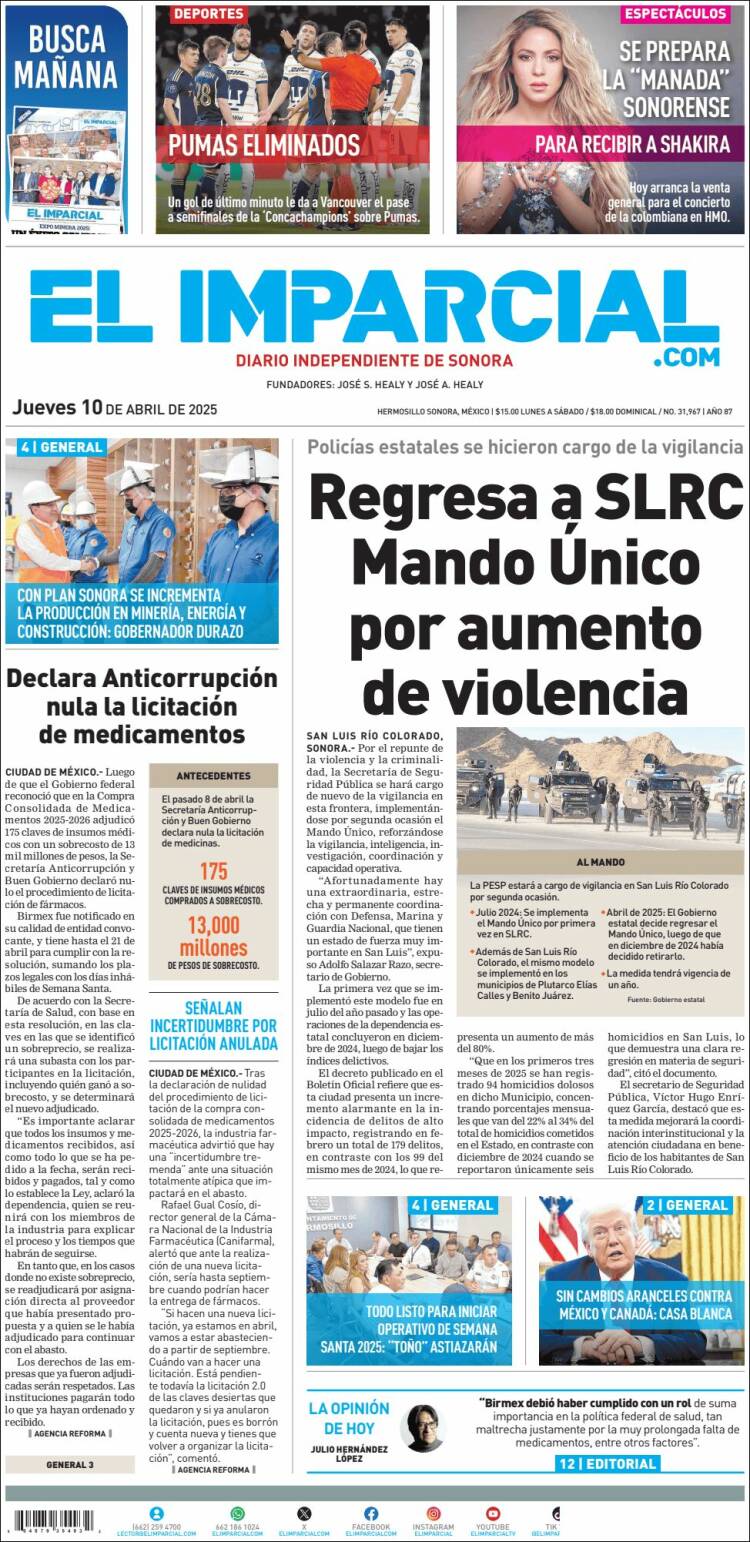 Portada de El Imparcial (México)