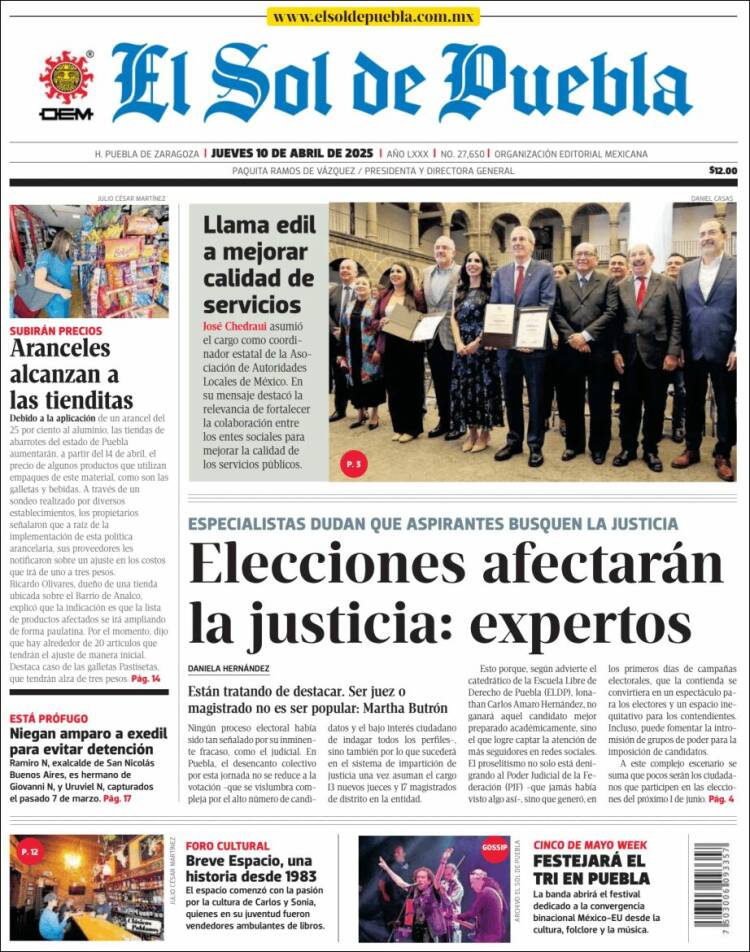 Portada de El Sol de Puebla (México)