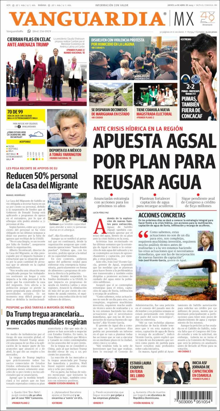 Portada de Vanguardia (México)