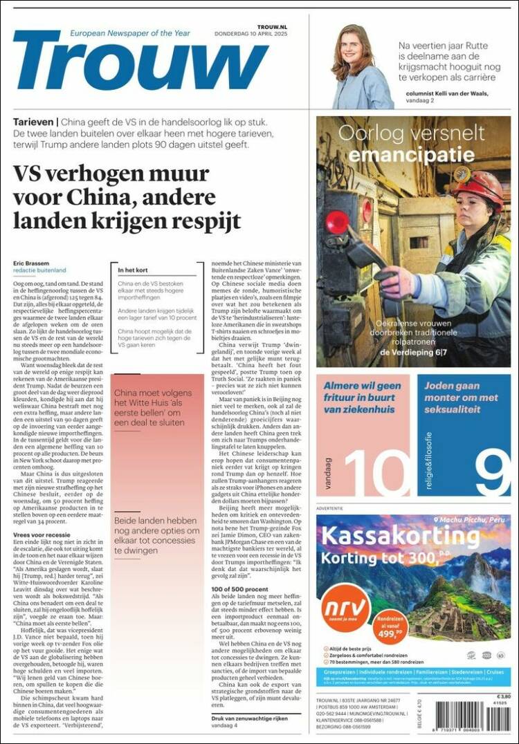 Portada de Trouw (Pa&iacute;ses Bajos)