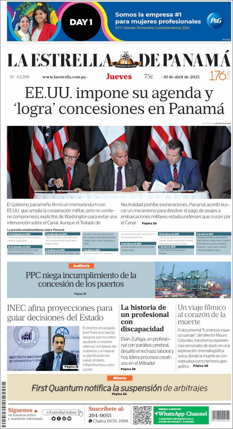 Portada de La Estrella de Panamá (Panam&aacute;)