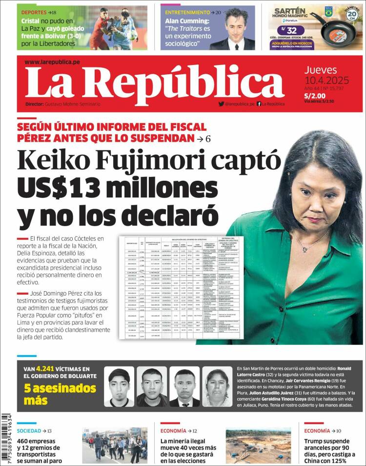 Portada de La Republica (Per&uacute;)