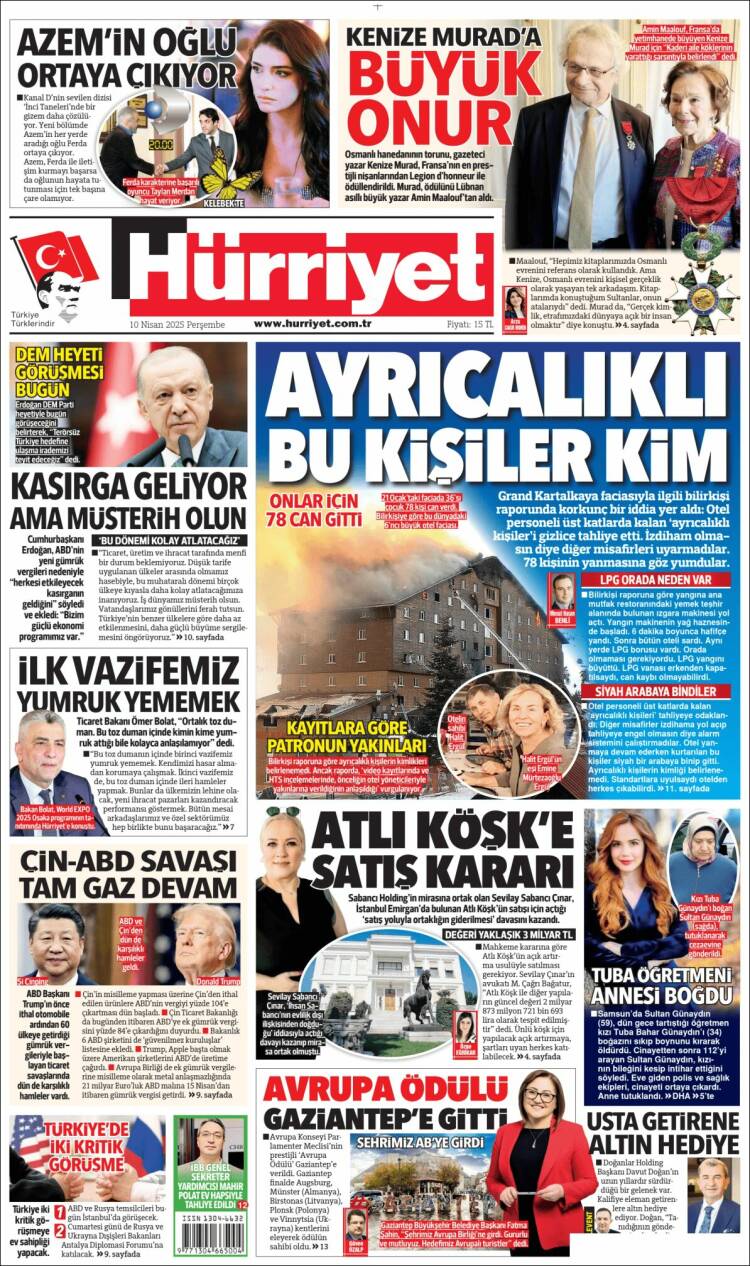 Portada de Hürriyet (Turqu&iacute;a)
