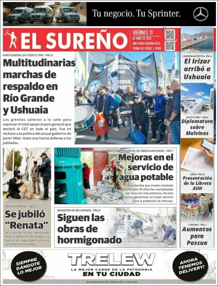 Portada de Diario El Sureño (Argentina)
