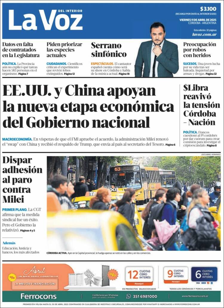 Portada de La Voz del Interior (Argentina)