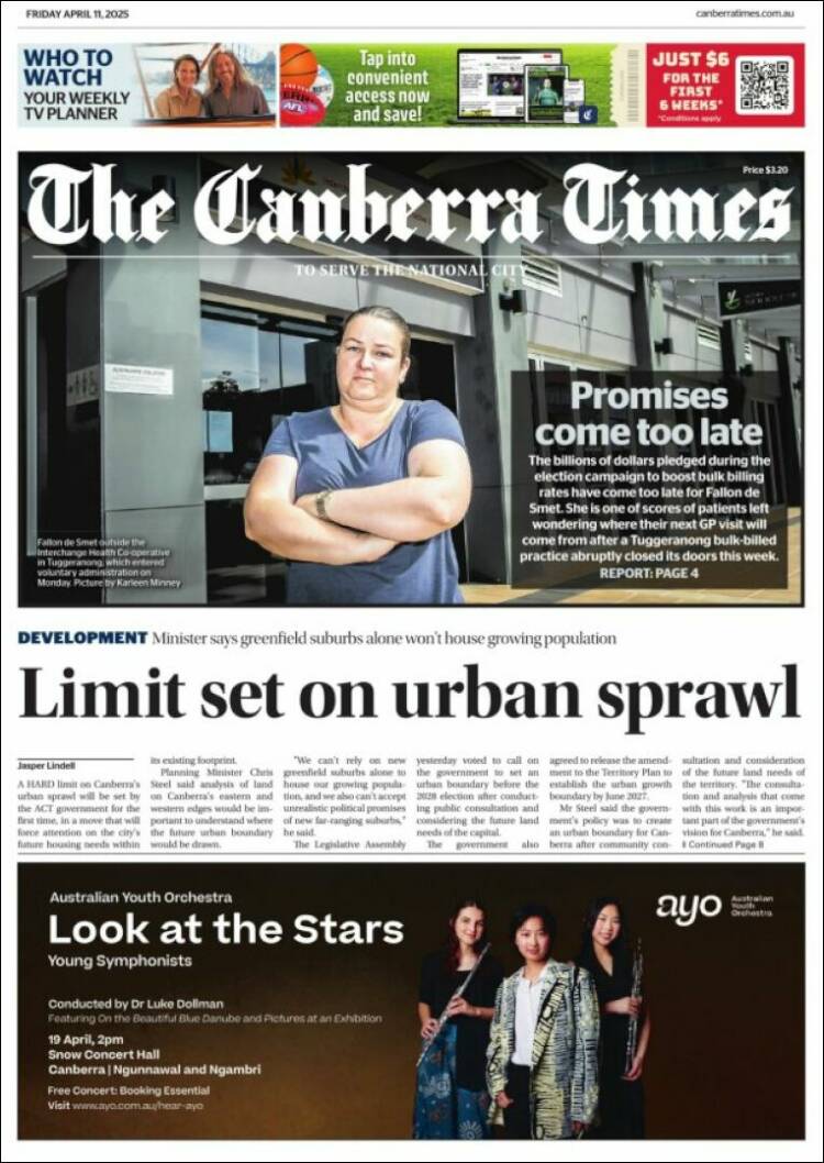 Portada de The Canberra Times (Australia)