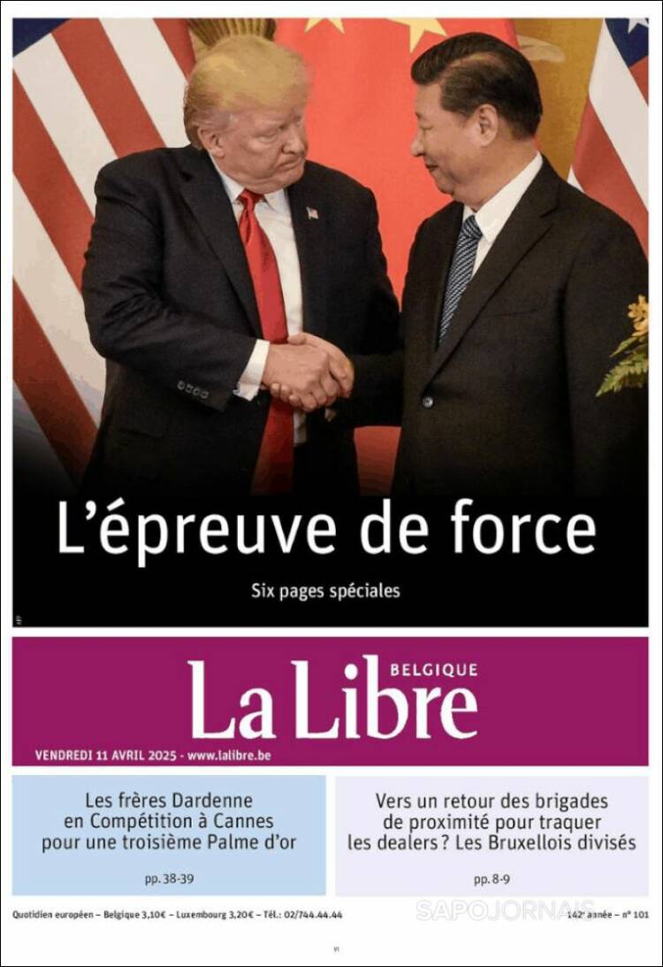 Portada de La Libre.be (B&eacute;lgica)