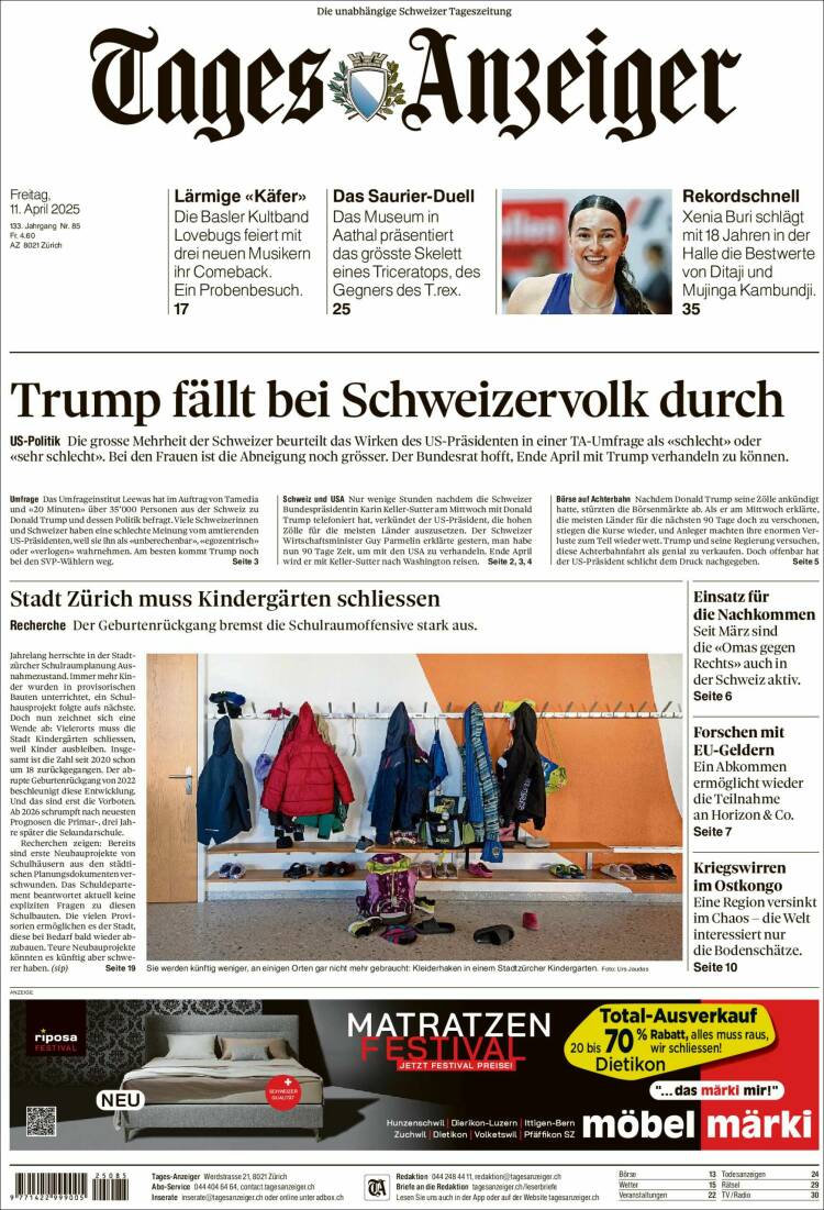 Portada de Tages-Anzeiger (Suiza)