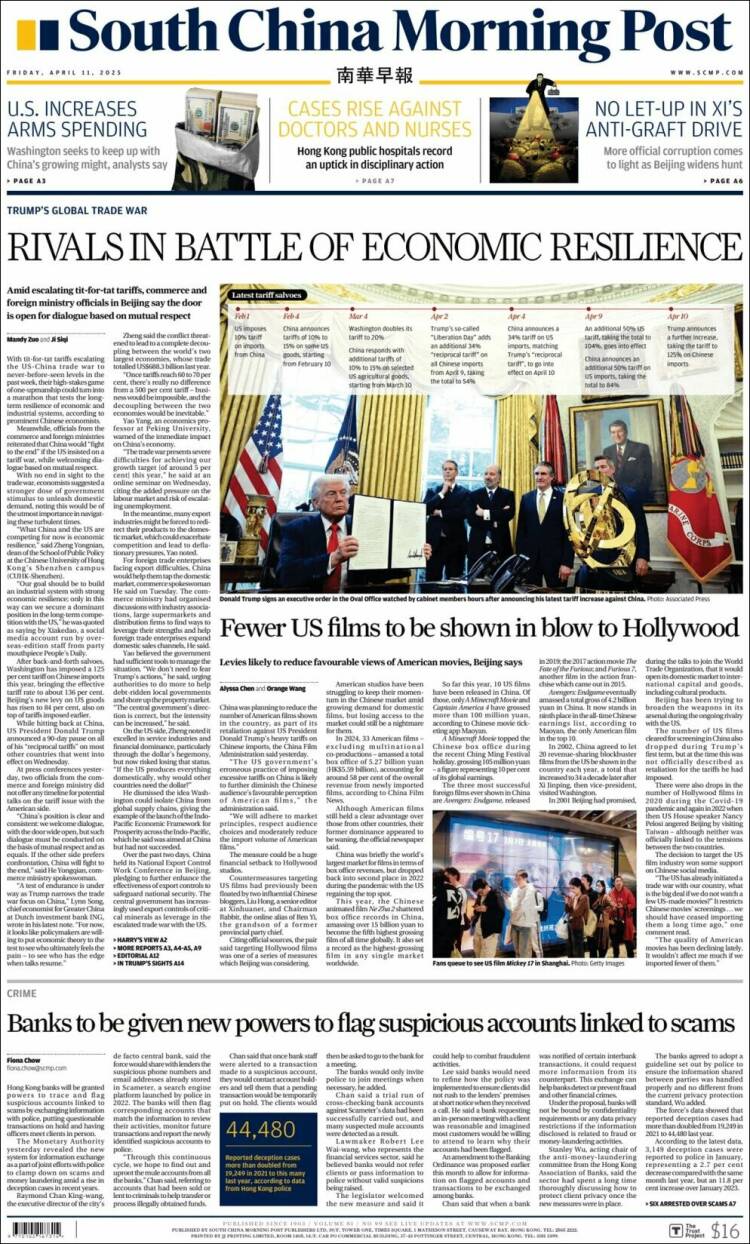 Portada de South China Morning Post (China)