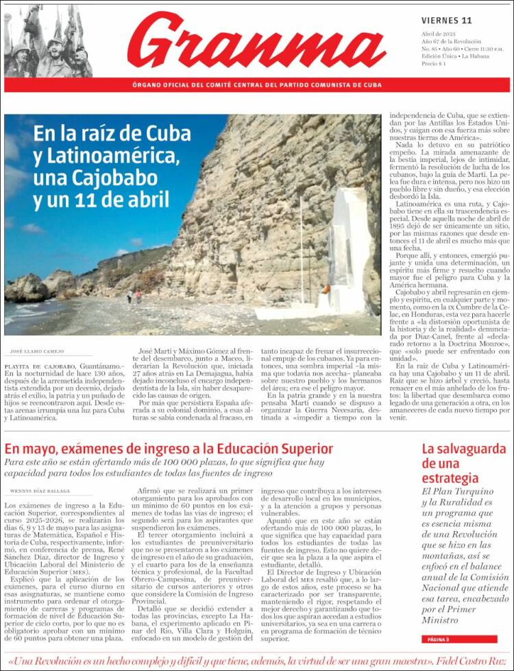 Portada de Granma (Cuba)