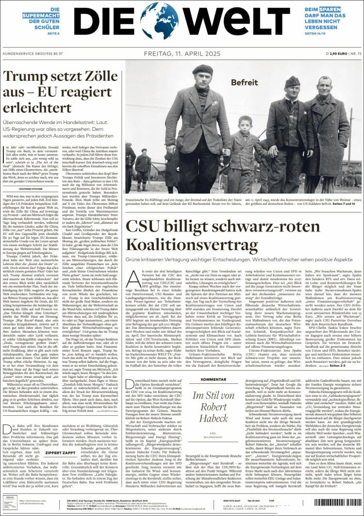 Portada de Die Welt (Alemania)