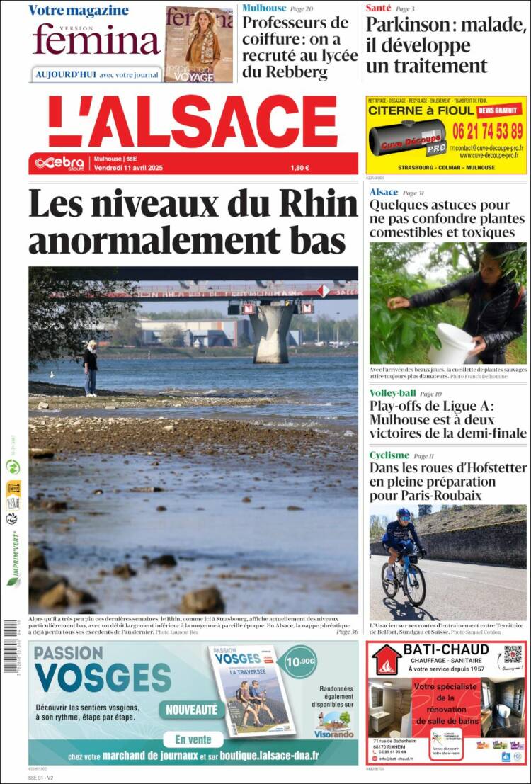 Portada de Journal L'Alsace (Francia)