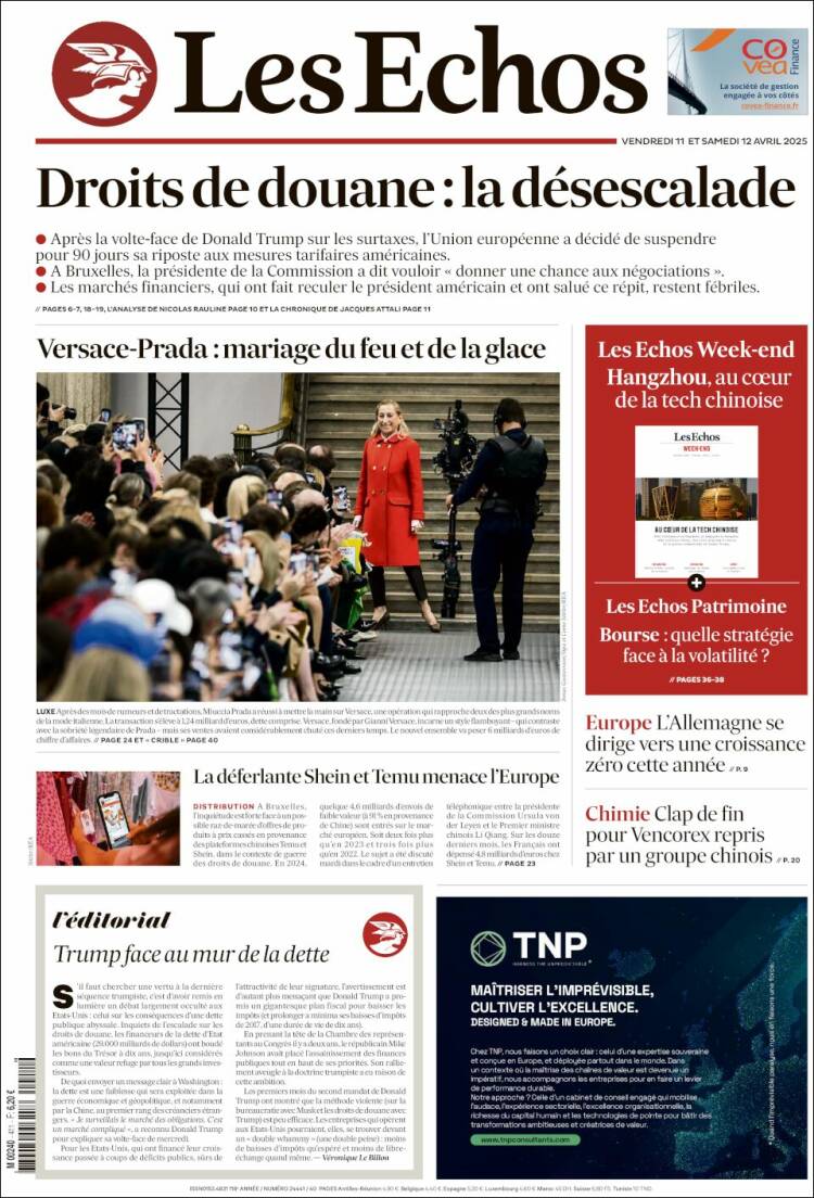 Portada de Les Echos (Francia)