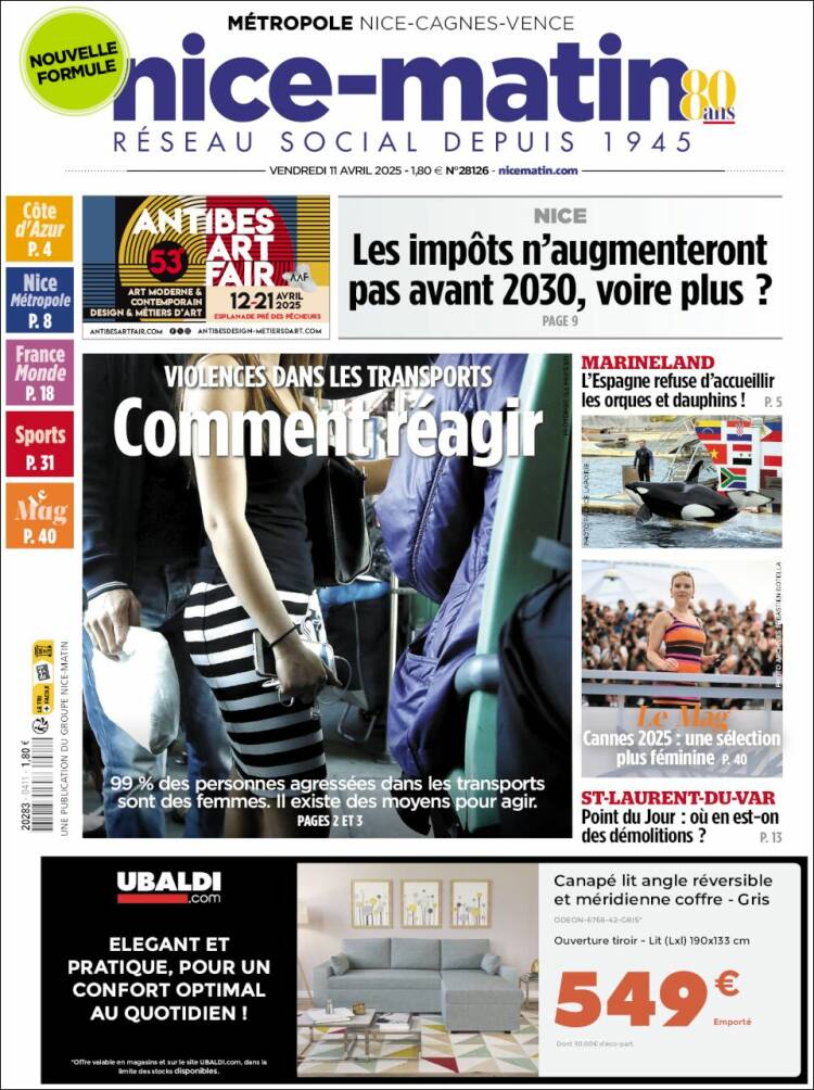 Portada de Nice-Matin (Francia)