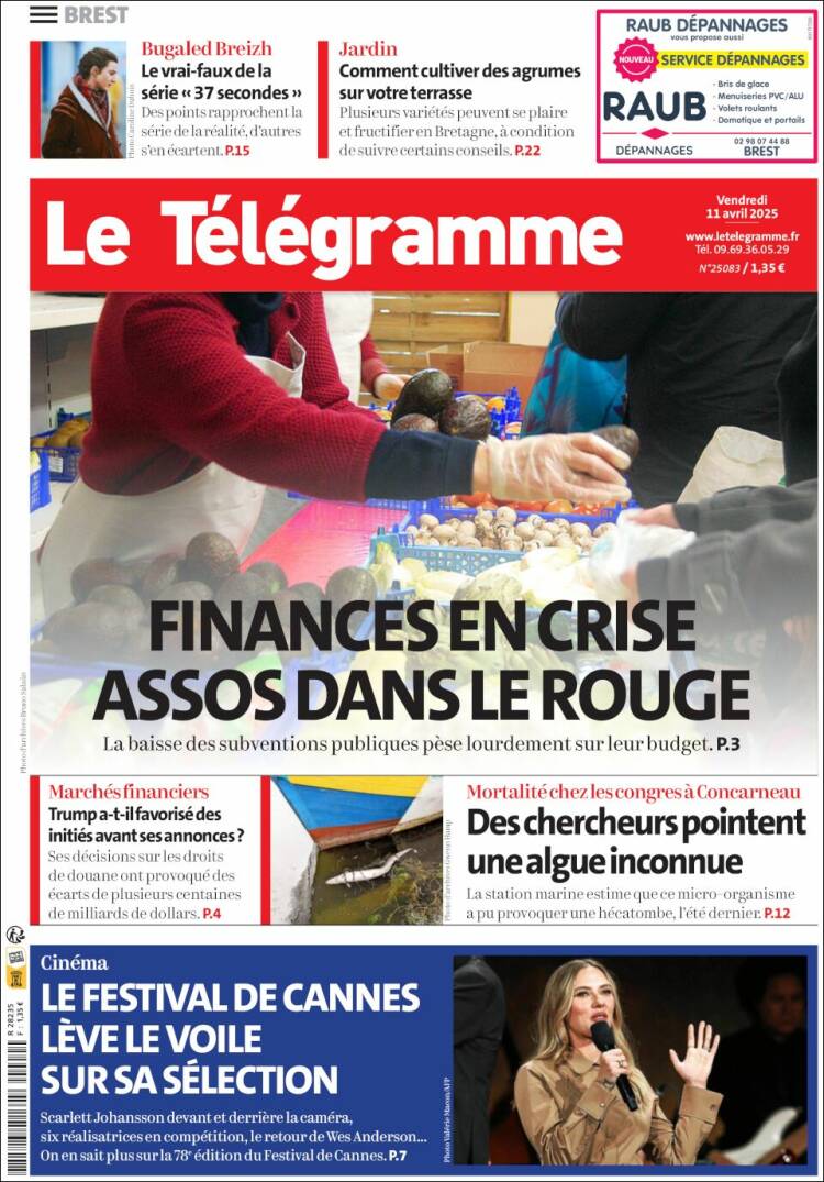 Portada de Télégramme (Francia)