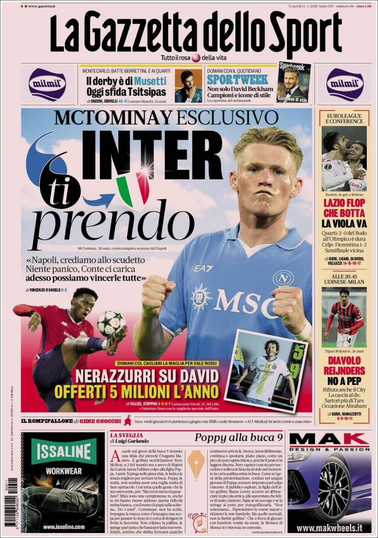 Portada de La Gazzetta dello Sport (Italie)