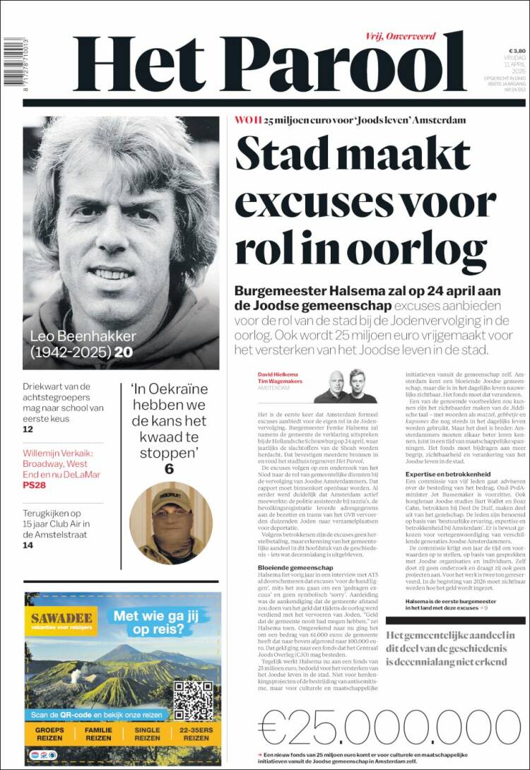 Portada de Het Parool (Pa&iacute;ses Bajos)