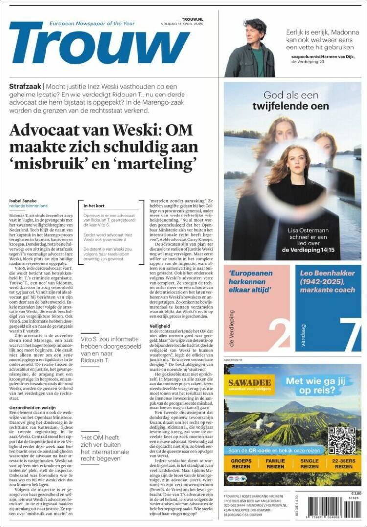 Portada de Trouw (Pa&iacute;ses Bajos)