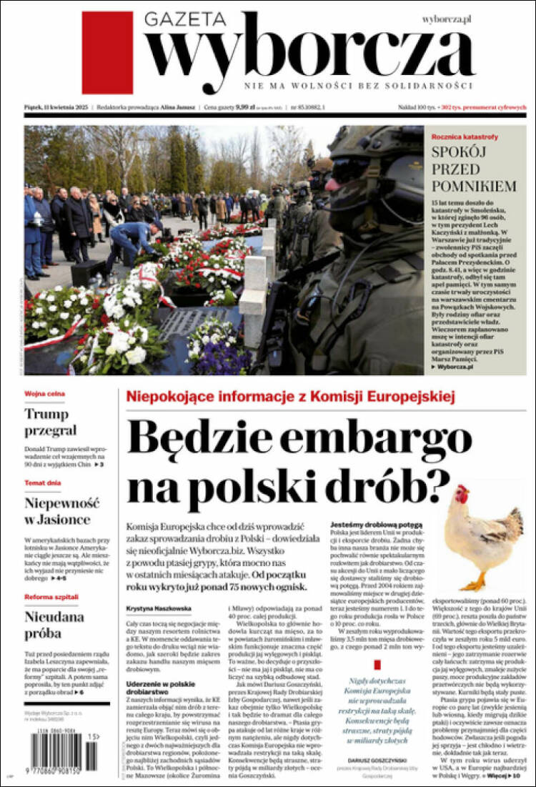 Portada de Gazeta Wyborcza (Polonia)