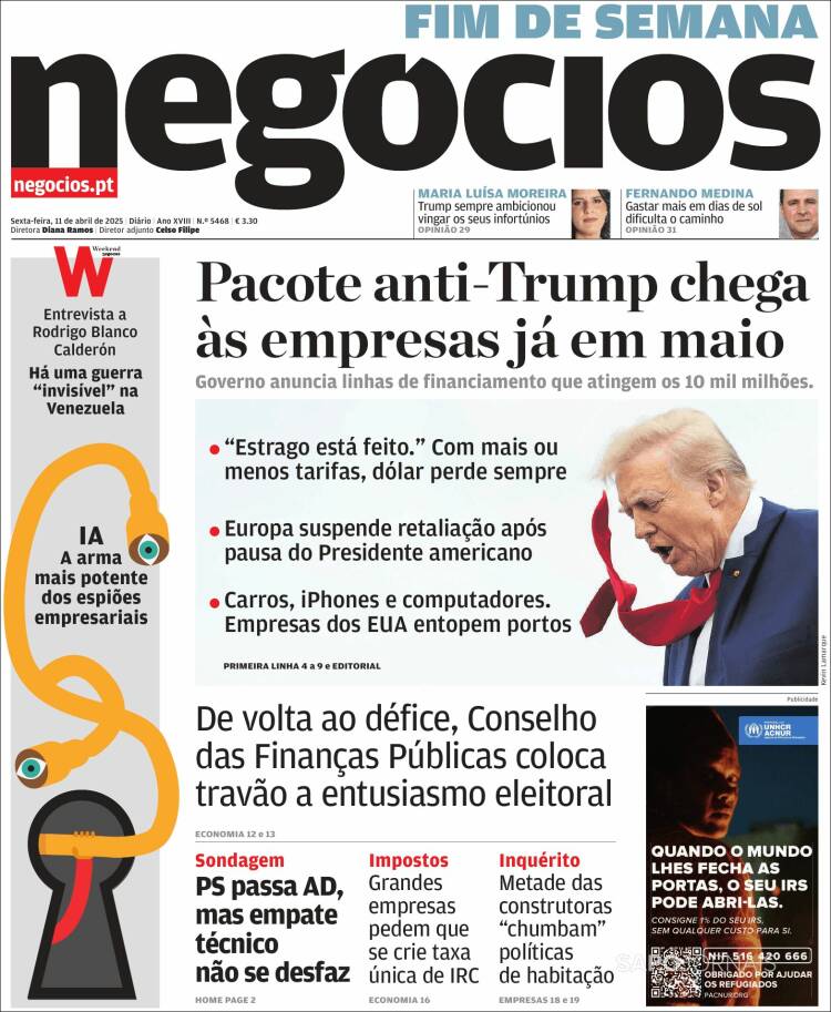 Portada de Jornal de Negócios (Portugal)