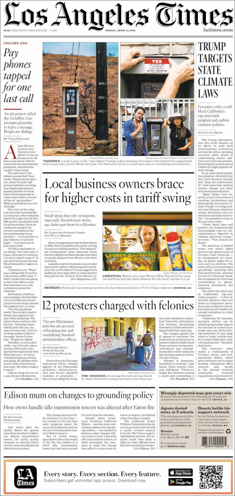 Portada de Los Angeles Times (USA)