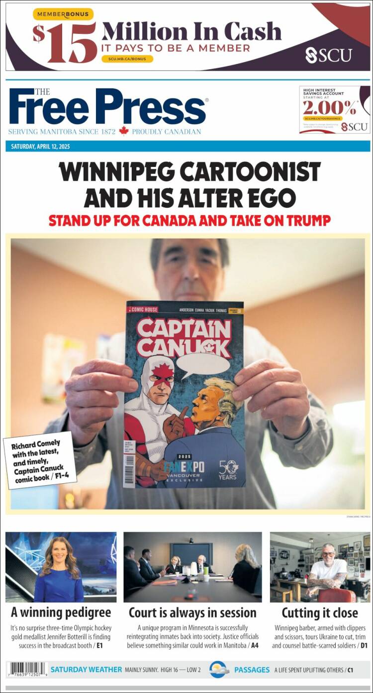Portada de Winnipeg Free Press (Canadá)