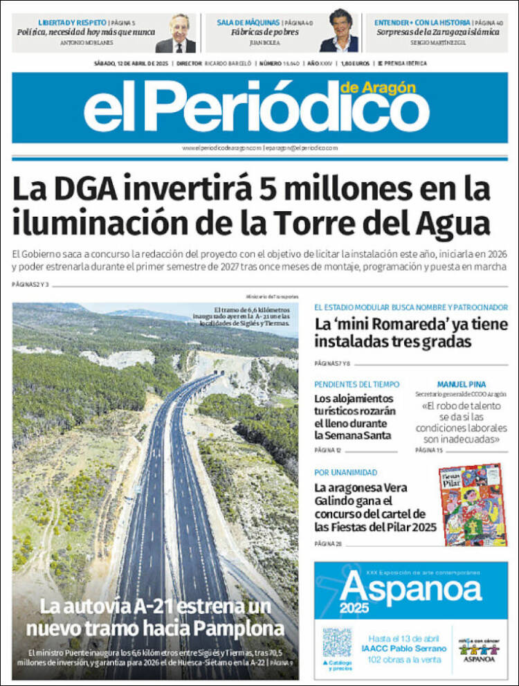 Portada de El Periódico de Aragón (España)
