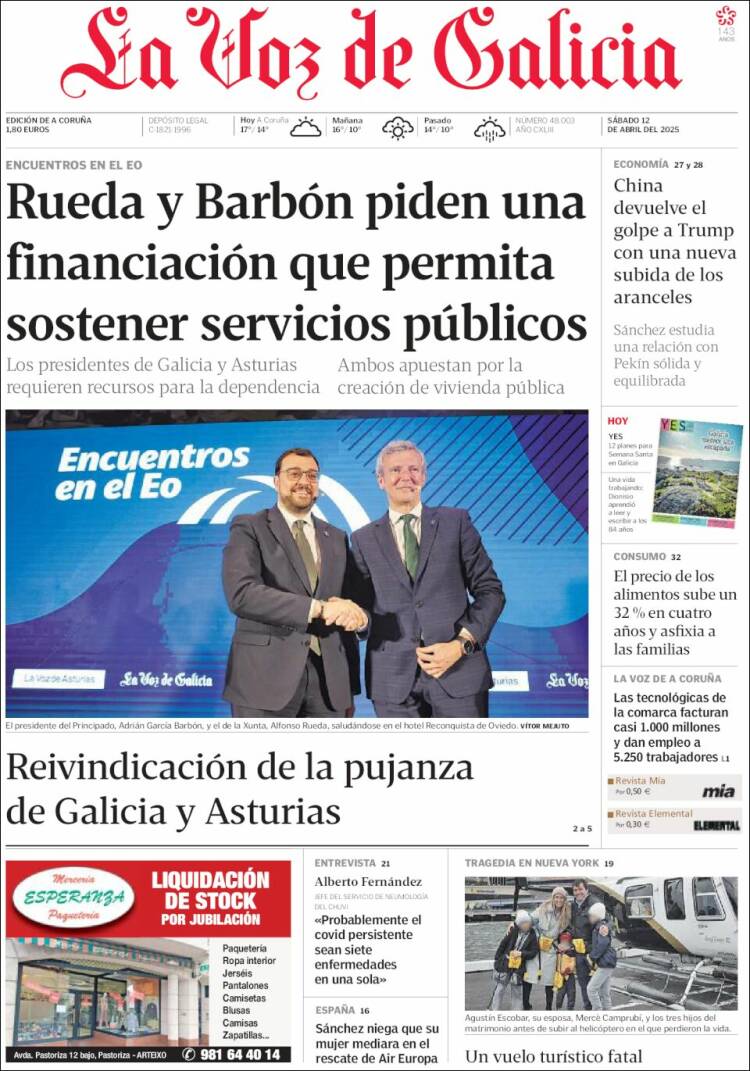 Portada de La Voz de Galicia (España)