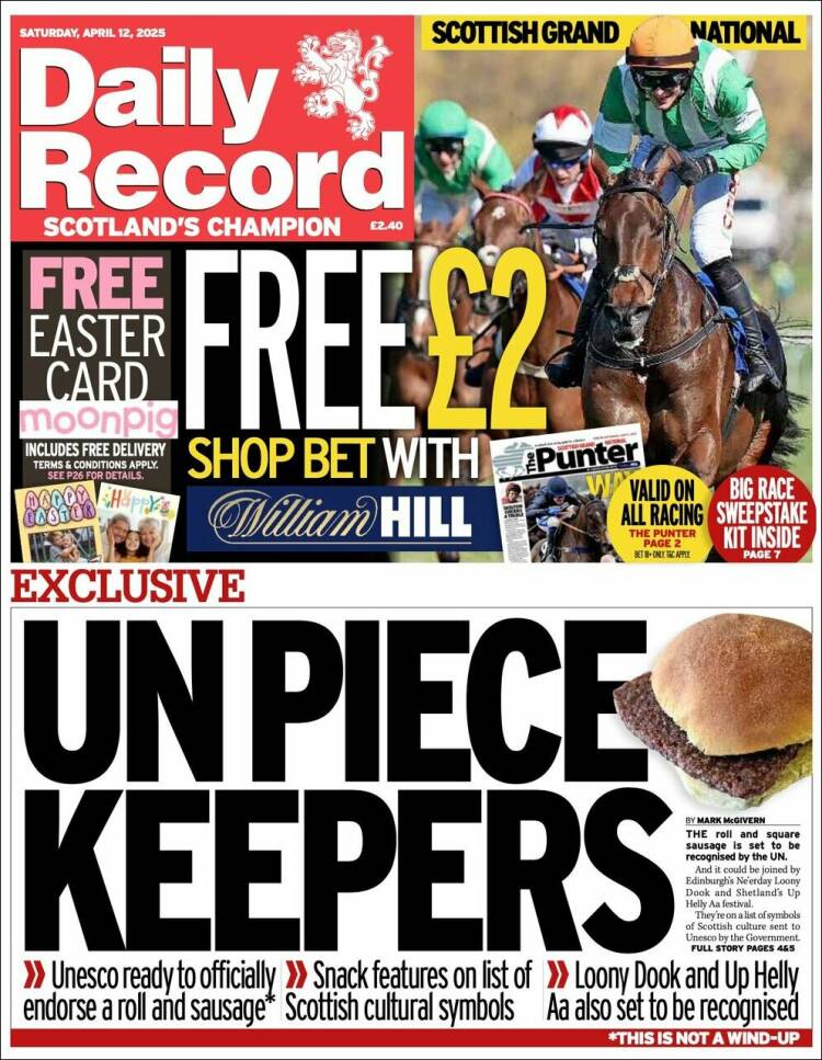 Portada de Daily Record (Reino Unido)