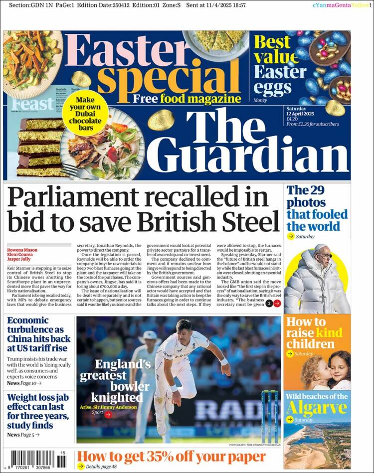 Portada de The Guardian (Reino Unido)