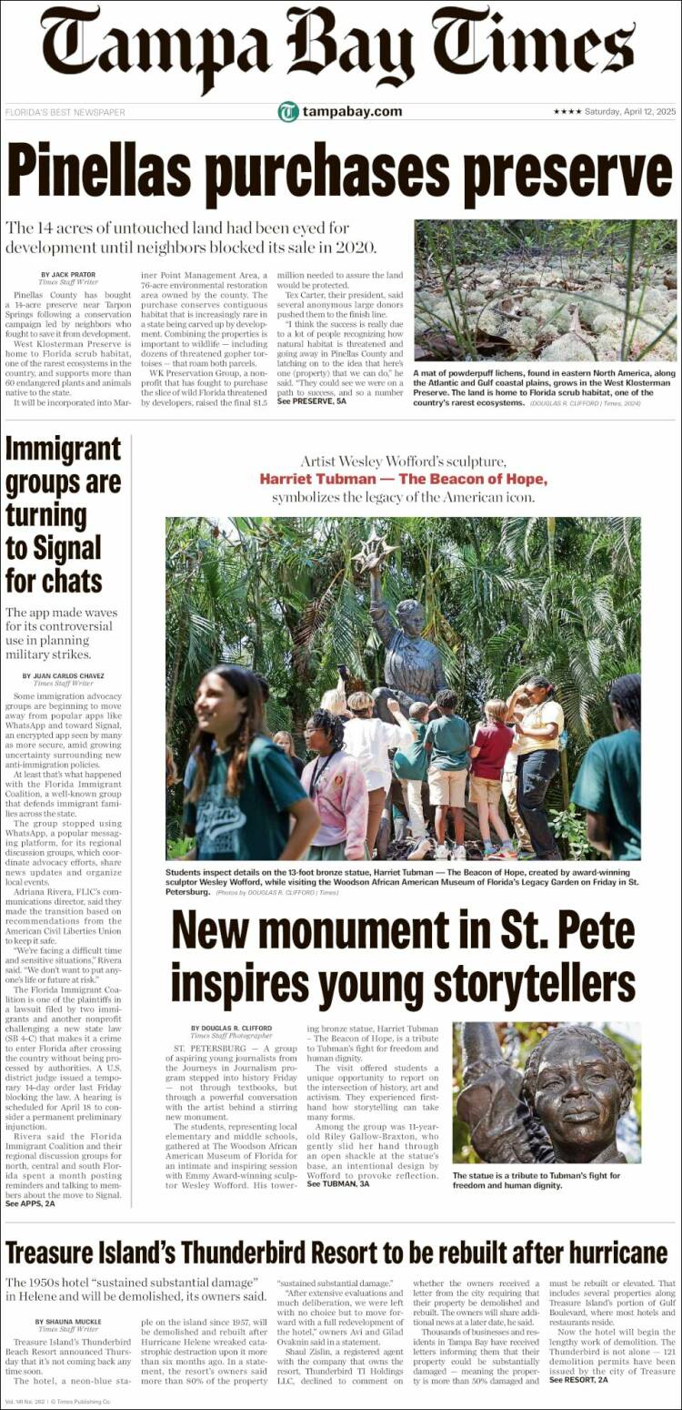 Portada de Tampa Bay Times (USA)